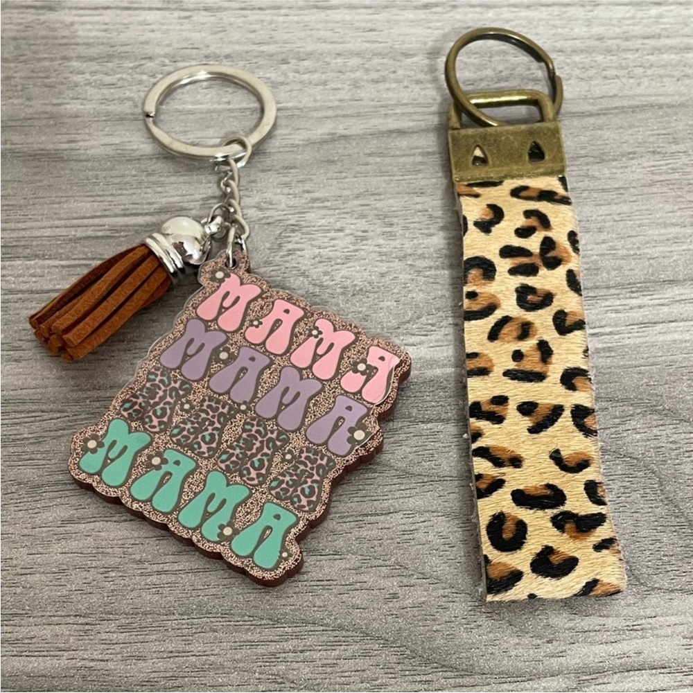 NEW Leopard Print and MAMA Keychain Set of 2 with Tassel